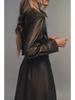 Women's 2025 Faux Leather Long-Sleeve Belted Shirt Dress – Winter Collection