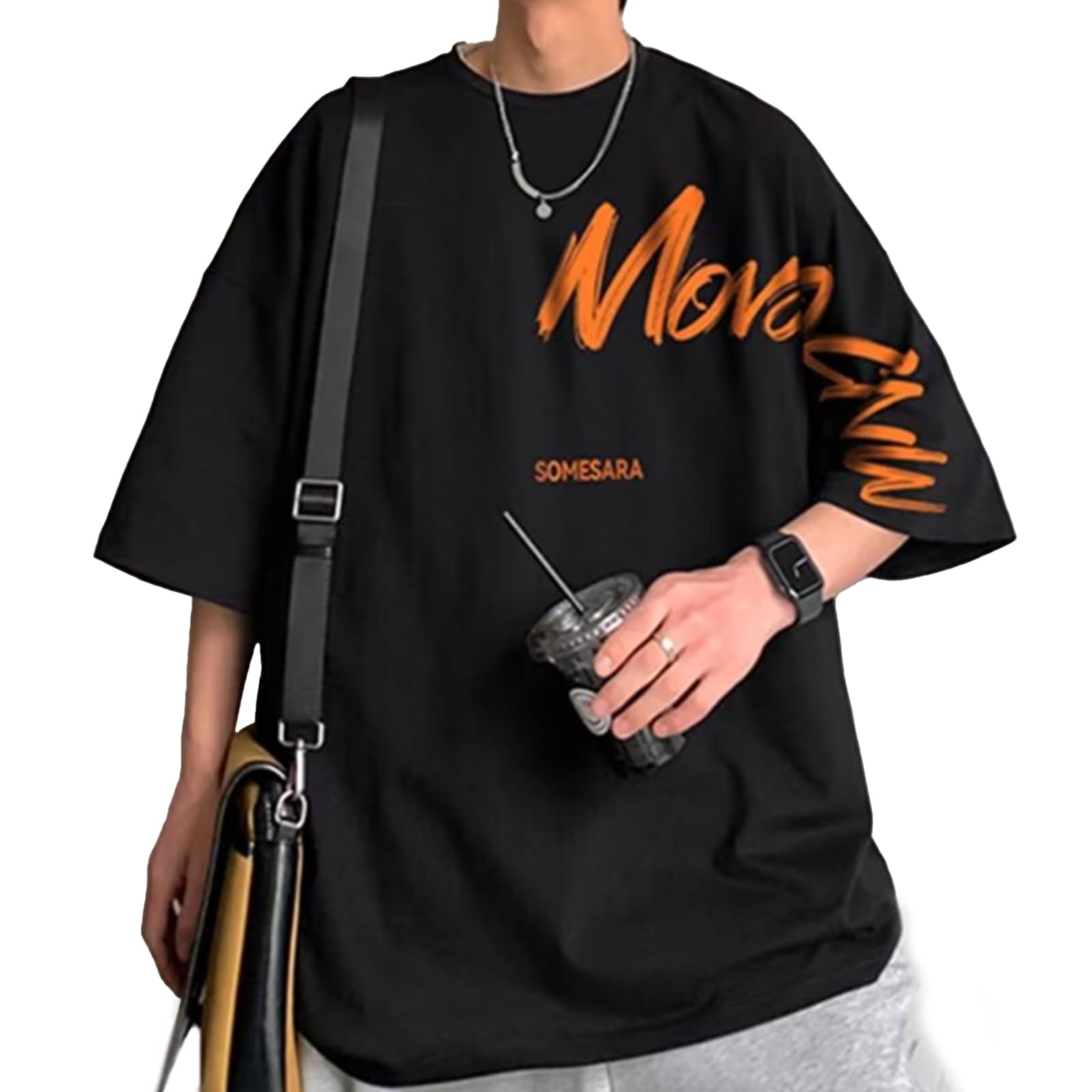 

с большим коротким свободным [unifiss] Мужская футболка логотип, силуэт, рукава, с принтом, повседневная, весна/лето, грубая, силуэт, черный, 5S-U18-BK2XL чёрный