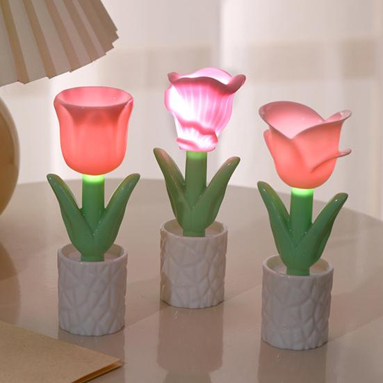 Mini LED Blume Tischlampe Kreatives florales Nachtlicht mit weichem Schein Batteriebetrieben Nachttisch Schreibtischdeko