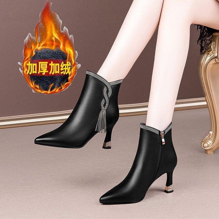 

High heel women s autumn and winter short boots thin heel spring and autumn pointed toe frosted women s boots 40