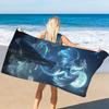 Moonlight Dragon Wings Beach Towel, Mythical Creature Art Quick-Dry Sand-Free Microfiber Bath Towel for Summer Pool and Trave