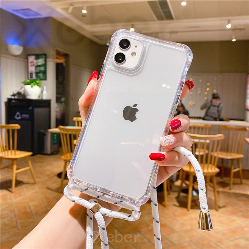 Crossbody Necklace Lanyard Transparent Phone Case For iPhone 17 16 15 14 11 12 13 Pro Max XS XR 8 Plus Cord Rope Acrylic Cover