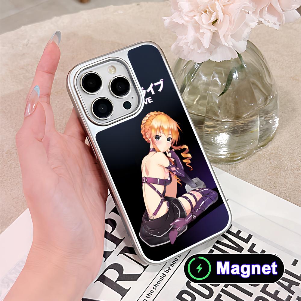 Date a Live Yamai Kaguya Silver Plating Magsafe Mobile Phone Case for iPhone 17 16 15 14 13 12 11 Air Pro Max Plus Colorful