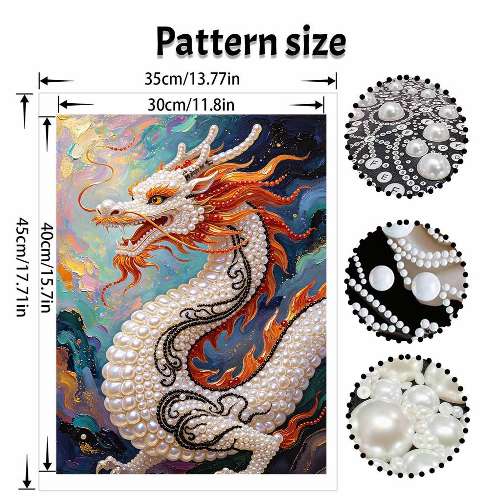 Frameless Pearl Bead Painting Kit Chinese Golden Dragon Design DIY Handmade Craft Canvas for Home Wall Decor Gift Art Projects