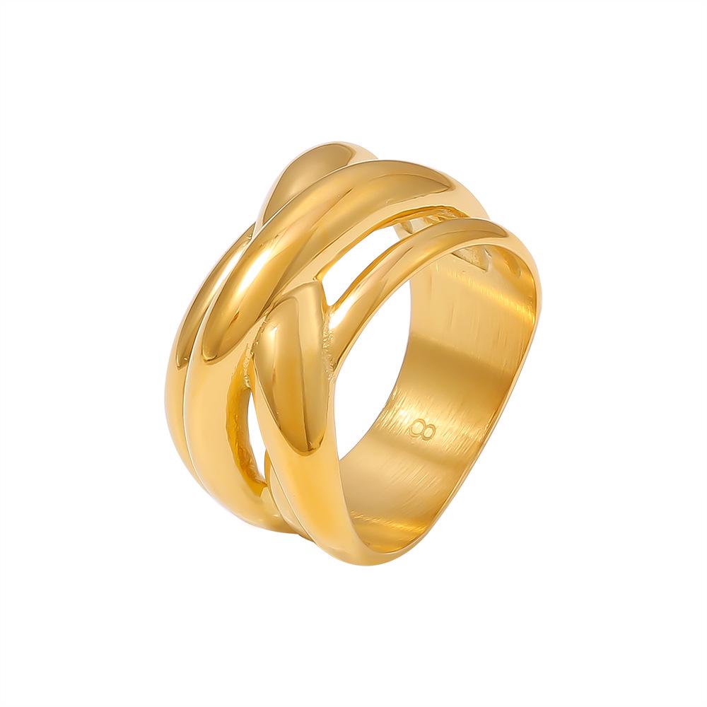 18k Gold Plated Geometric Multi-layer Titanium Steel Hollow Ring