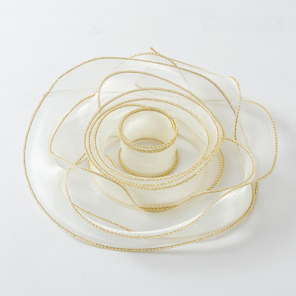 10yards Organza Ribbon Golden Wave Wired Ribbon Gift Bouquet Packaging,Handicrafts,Christmas Birthday Wedding Party Decoration
