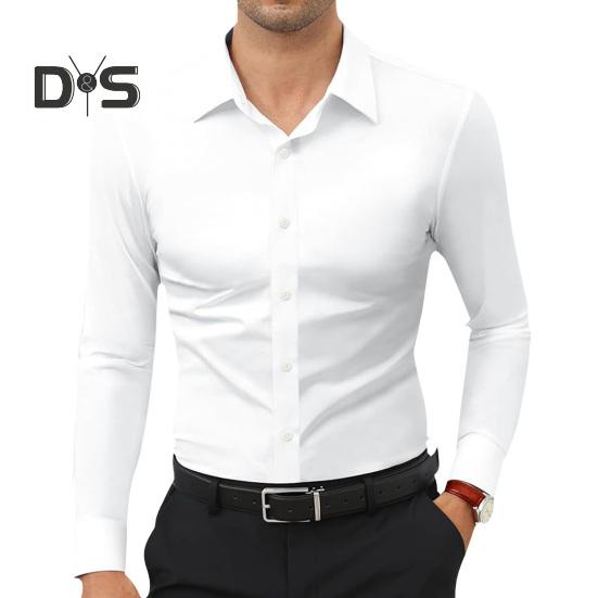 Men's Dress Shirt Long Sleeve Lapel Button Down Shirt Solid Color Formal Business Shirt for Work Dates Interviews Weddings