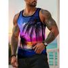 Men's Summer Tropical Sunset Print Tank Top Casual Sleeveless Hawaii Beach Tshirt For Men New In Full Print T Shirts Streetwear