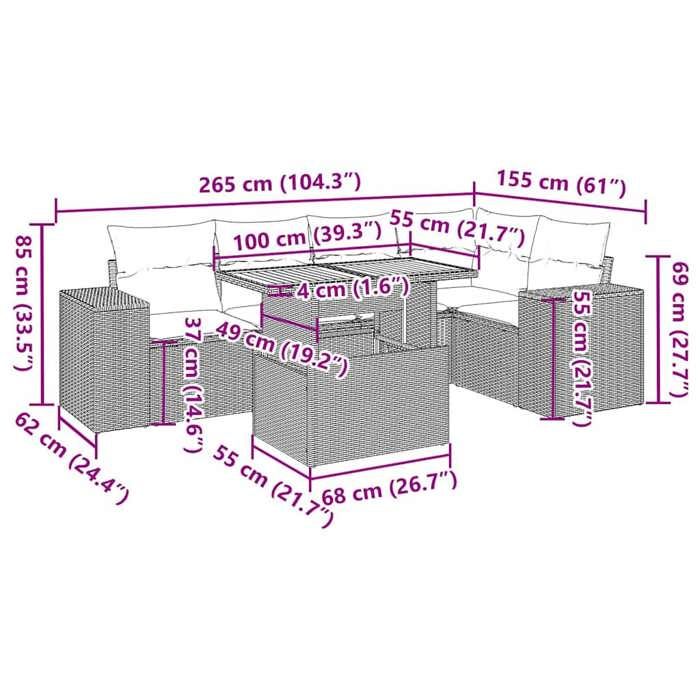 VidaXL Garden Lounge Set 6 Pcs with Grey Cushions Wicker, Outdoor Sofa Set, Corner Sofa Set 3327379