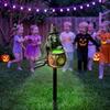 Whimsical Witch Hat Figurine Solar Cauldron Garden Stake Light, Resin Halloween Glowing Pathway Unique Pumpkin Pattern Decor Lamp, Waterproof Outdoor
