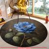 Luxury Blue Rose Floral Pattern Round Shape Floor Mats Kitchen Hallway Runner Rug Bedroom Living Room Soft Carpet Non-slip Area Rug