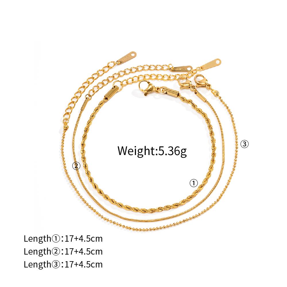 Stainless Steel 18k Gold Plated Metal Three Layer Fashion Bracelet Bangle Women Charm Summer Beach Trendy Chic Jewelry