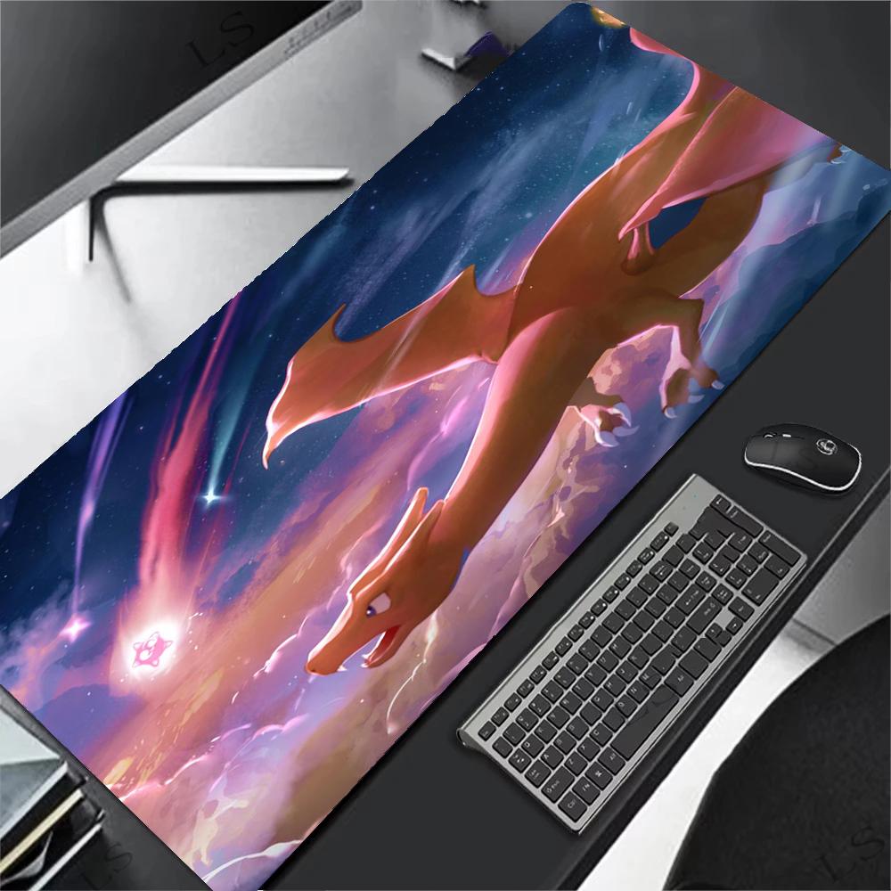 Mouse Pad Anime XXL Gamer Computer Mousepad Gaming Accessories PPokemons Tablet Varmilo Keyboard Edge White Charizard Mausepad