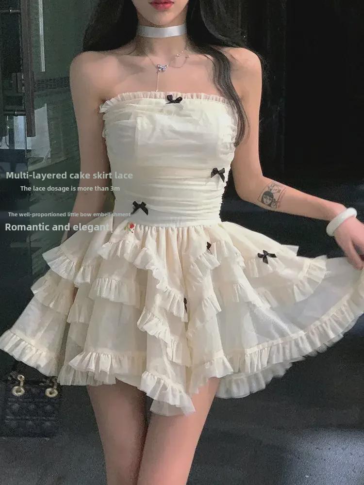 "2025 Summer Women's French Pure Cake Dress: High-End Tube Top Tutu Skirt"