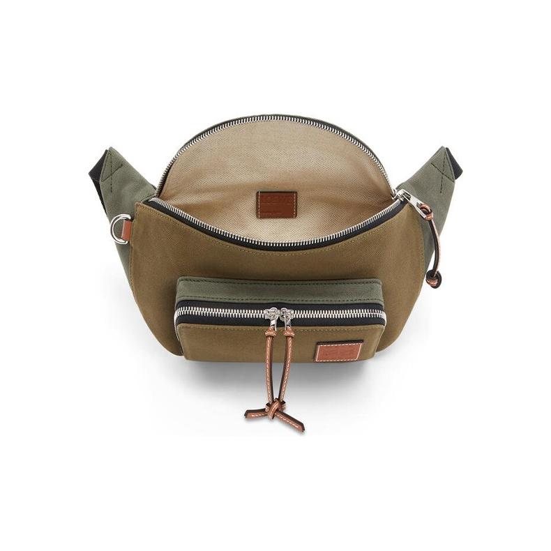 Loewe Logo Zip Canvas Waist Bag Men bags Khaki-Green B687C60X11-4160