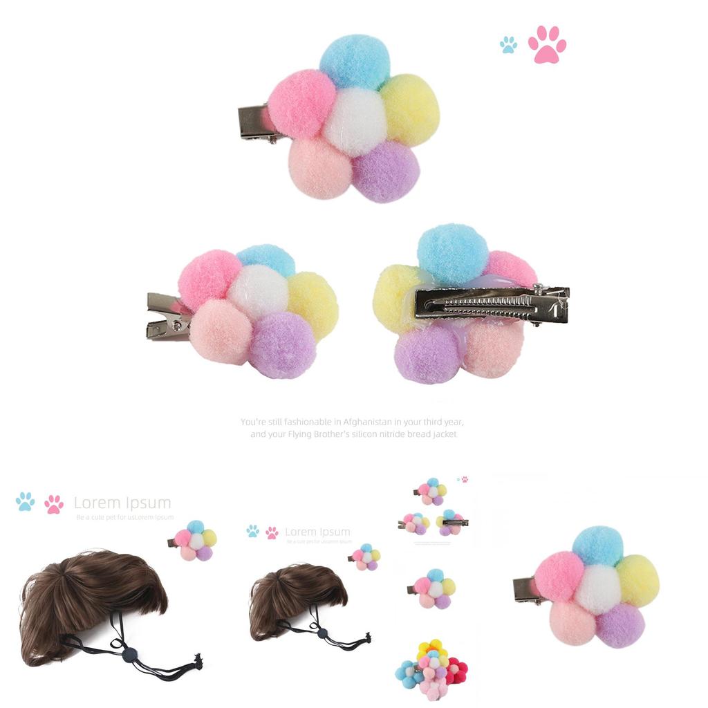 Charming Pet Wig Accessories Including Brown Bob Wig And Vibrant Flower Clips For Dogs And Cats