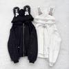 ZYOOFOV Long Sleeve Hoodie with Open Rabbit and Cute Plus Princess Gothic Harajuku Women's Front, Ears, Lace, Ruffles, Ribbon, Bow, Zip-Up Top, Sizes,