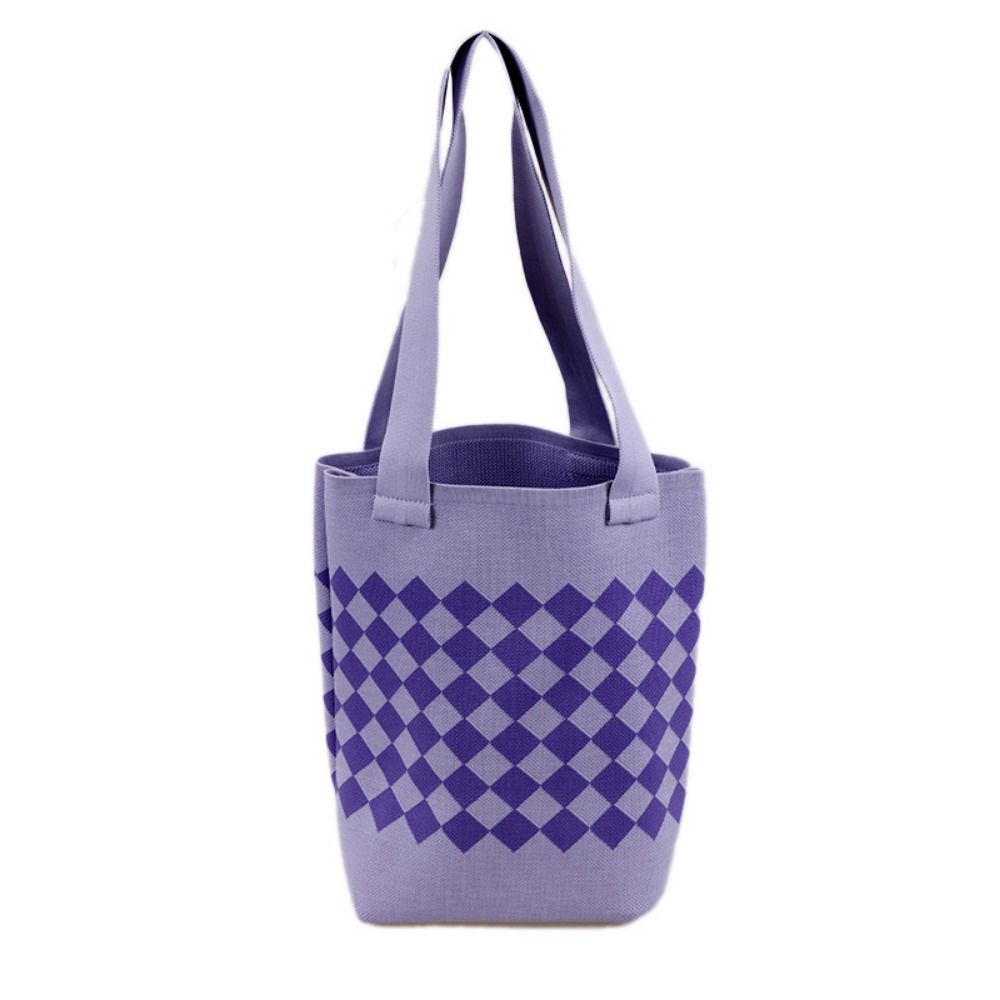 Rhombus Knitted Knitted Shoulder Bag Comfortable Handle Plaid Women's Handbag Portable Large Capacity Crochet Tote Bag Outing