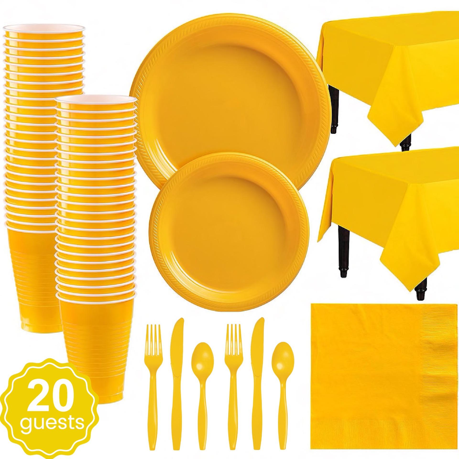 

ПРИЯТНАЯ ВЕЧЕРИНКА Монохромный набор для вечеринки Одноразовая пластиковая тарелка Чашка Украшение для вечеринки по случаю дня рождения на 20 человек 20 person set жёлтый