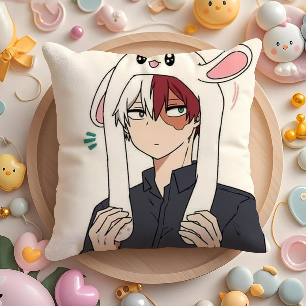 Kawaii SShoto TTodoroki Chibi Cushion Cover Plush Fabric Soft DoubleSided Printed Sofa Warm Winter Home Gift Pillow Cover