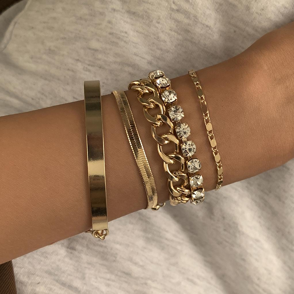 Punk Heavy Metal Rhinestone Chain Bracelets Set for Women Adjustable Crystal Pulseras Bangles Hand Jewelry Gift Steampunk Men