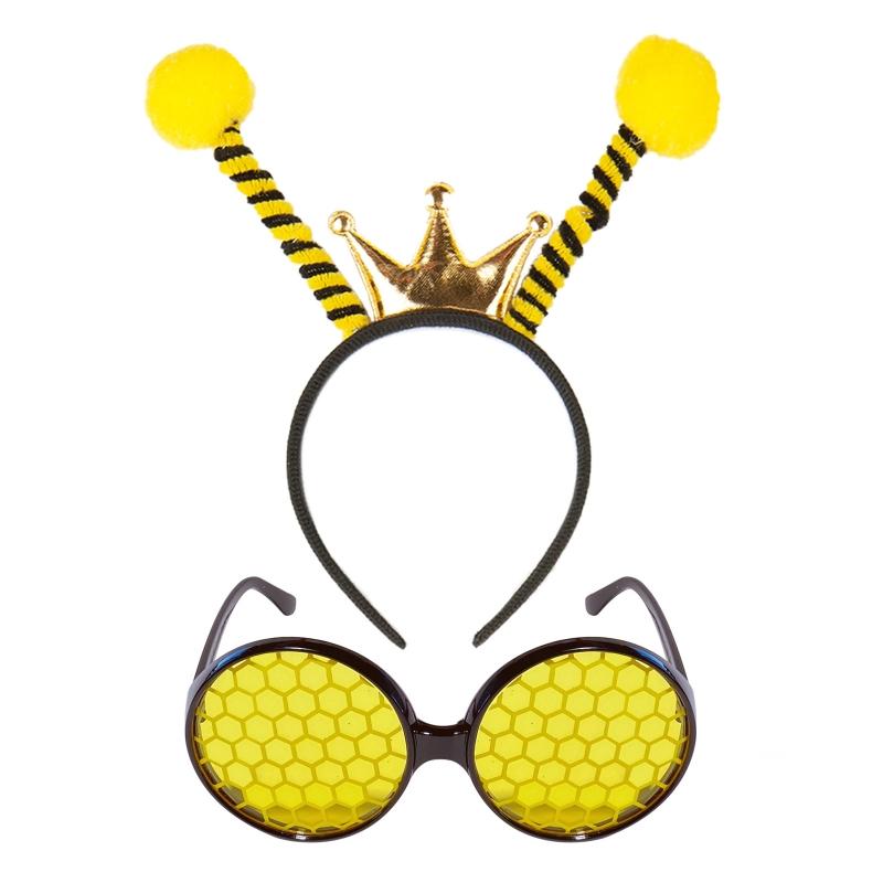 Bee Costume Set Bee Ear Headband Tutu Skirt Sleeve Sunglass Strip Sock for Kids Adult Halloween Christmas Animal Cosplay