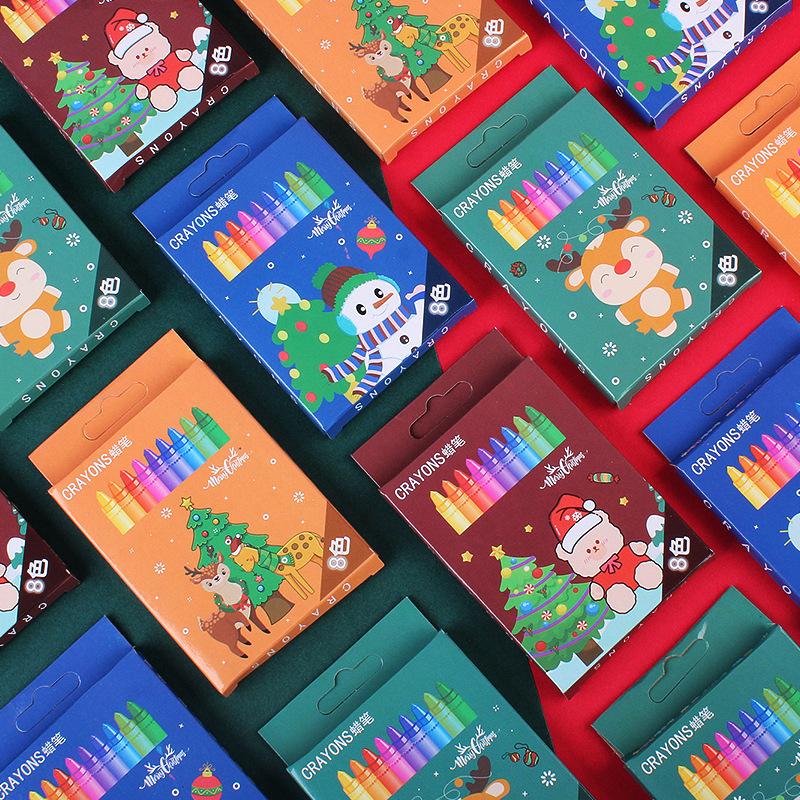 Cartoon Christmas Crayons Set Creative 8 Colors Drawing Painting Kit Cute Art Supplies Coloring Gift for Kids Students