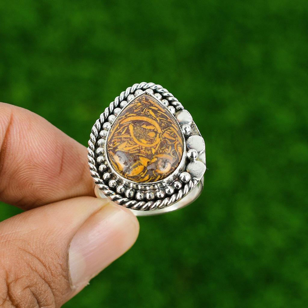 Natural Mariam Jasper Sterling Silver Anniversary Bezel New Promise Ring Jewelry