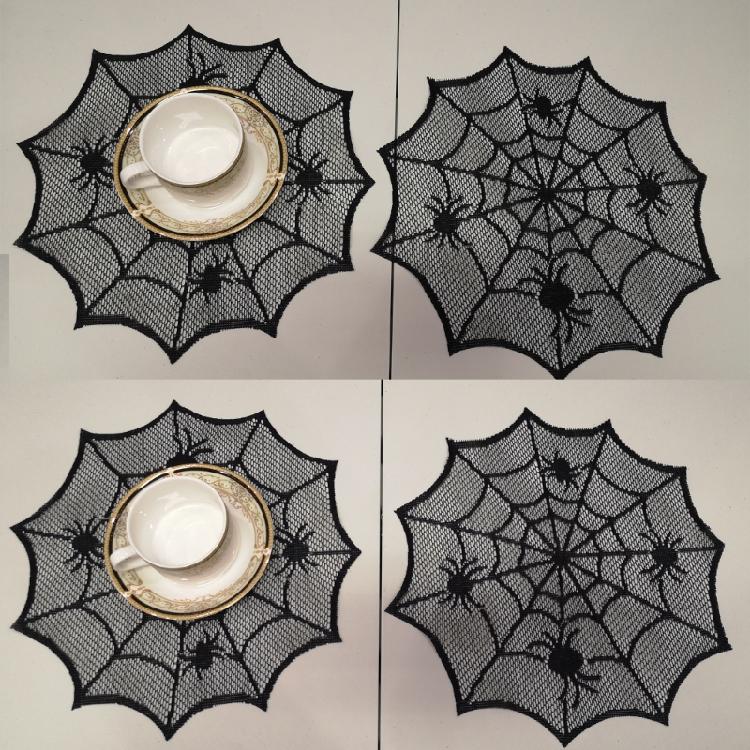Schwarze runde Schnürsenkel-Deckchen mit Spinnennetzen Tischset für Paare und Einweihung