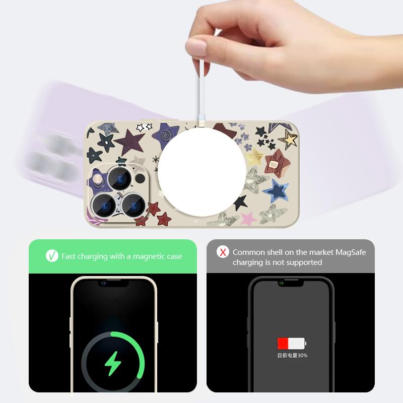 Magnetic For Magsafe Case For iPhone 17 Pro Max Colorful Stars Print Soft Silicone Phone Back Cover For iPhone 16 15 14 13 Pro Max 16e 17e