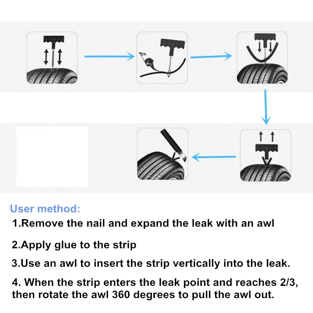 Car Tire Repair Tool Tire Repair Kit Studding Tool Set Auto Bike Tubeless Tire Tyre Puncture Plug Garage Tools with Rubber Strip