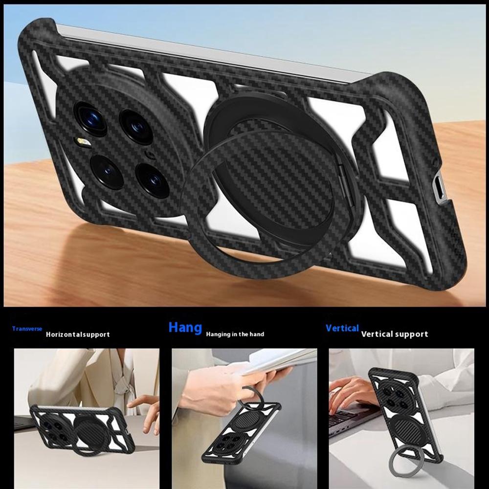 For Honor Magic7 Pro 5G Case with Kickstand Heat Dissipation Hard PC Phone Back Cover Carbon Fiber Texture