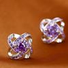 Purple Rhinestone Four Leaf Clover Stud Earrings, Vintage Zinc Alloy Earrings for Women, Elegant Casual Daily Wear Jewelry