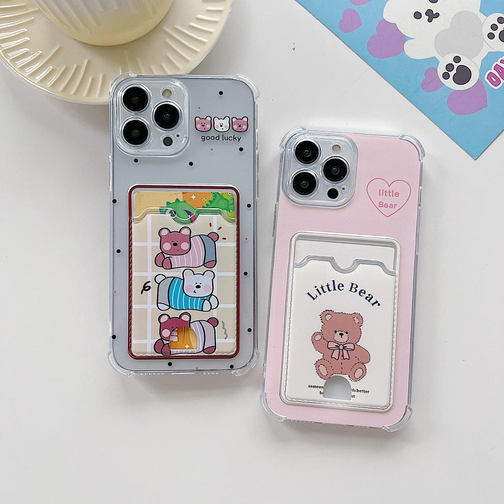 Card Slot Holder Silicone Wallet Pocket Case For Xiaomi Redmi Note 13 Pro Samsung A25 A35 Realme 10 Transparent Cover Shockproof Clear Full Protection