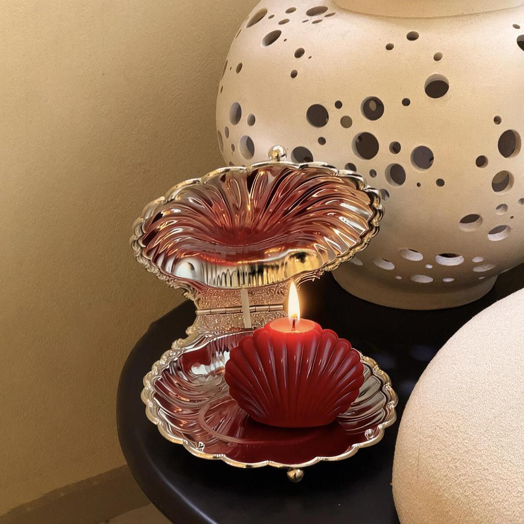 Large Capacity Shell Tray Ins Retro Flip Metal Storage Box Display Decoration Aromatherapy Candle Tray