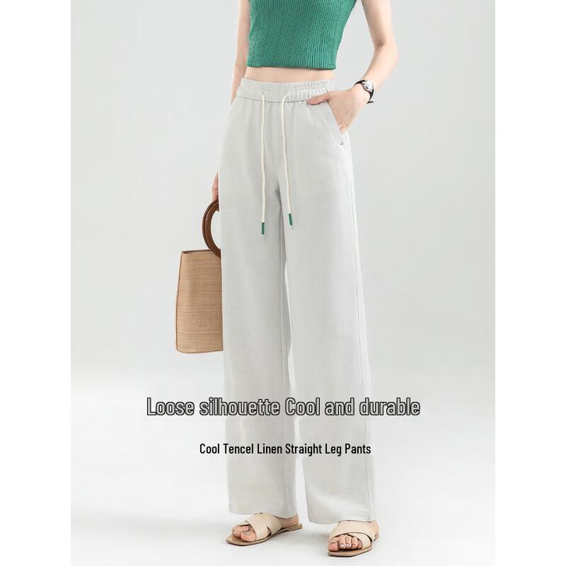 Mengshuya Women's Tencel Linen Blend Straight-Leg Pants