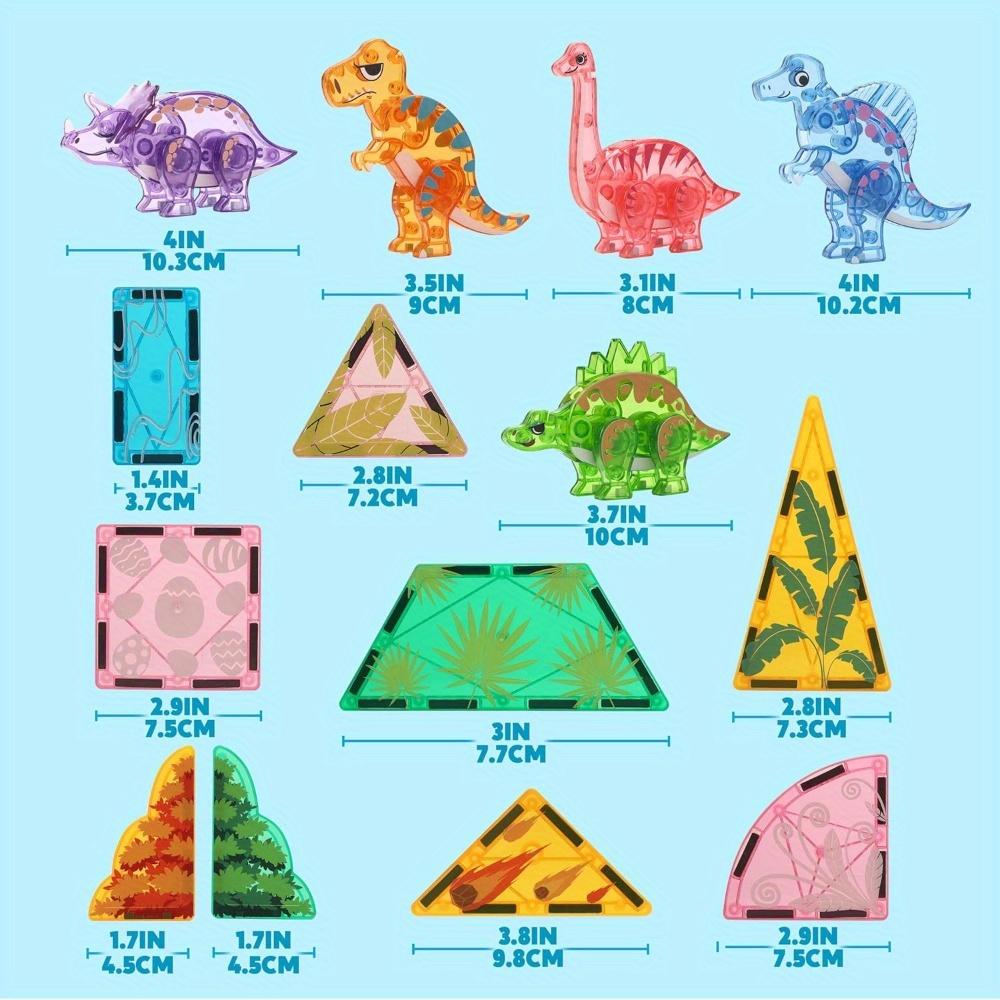 50Pcs Magnetic Building Tiles Dinosaur Set Kids Christmas Birthday Gift Cute Dinosaurs Educational Toy JOYFY STEM for 5 Entertaining Play Safe