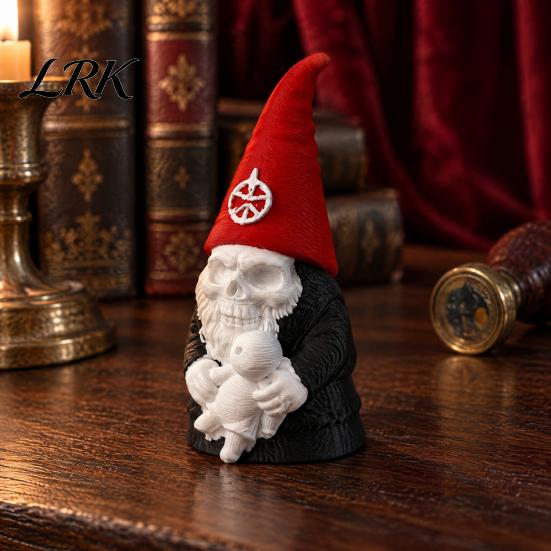 Spooky Outdoor Yard Decorations Gothic Skull Gnome Statue, 3D Printed Faceless Garden Figurine, Unique Home Accessories Halloween Skeleton Ornament