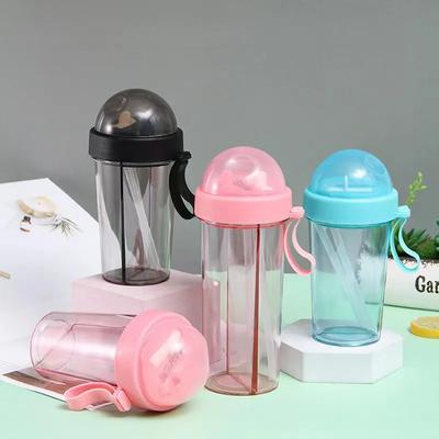 Double Drinking Cup Cute Girl Student Outdoor Straw Cup Creative Car One Cup Dual Purpose Plastic YLE11