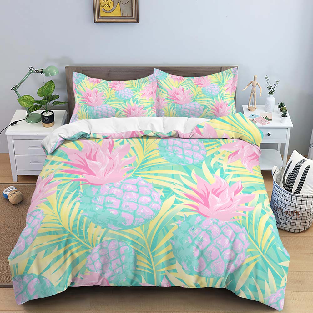 Fruit Pineapple Queen King Duvet Cover 3D Yellow Tropical Fruit Bedding Set Plants Comforter Cover 2/3pcs Polyester Quilt Cover