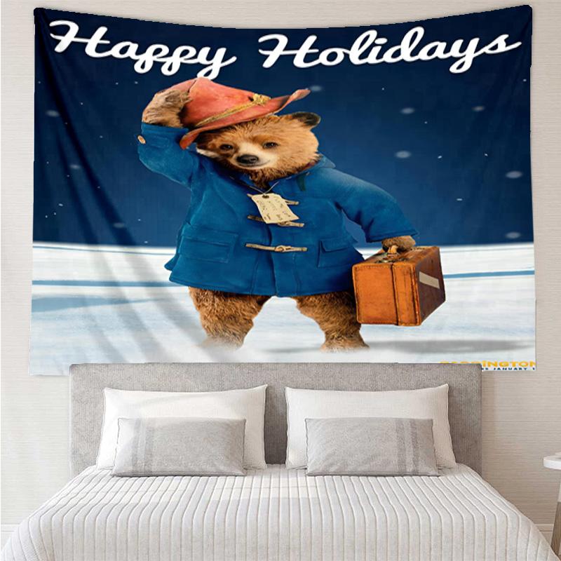 Red Hat Bear In The City Tapestry, Unique Design Tapestry, Wall Decor for Bedroom,Livingroom, Playroom,Heartwarming Fan Holiday Gifts