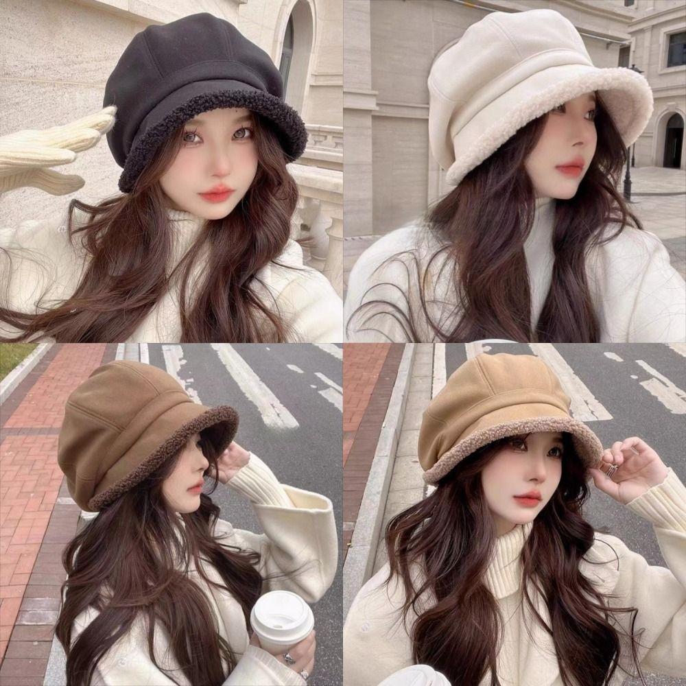 Classic Women Basin Cap Ear Protection Leisure Bucket Hat Autumn Winter Plush Beret Hat Outdoor