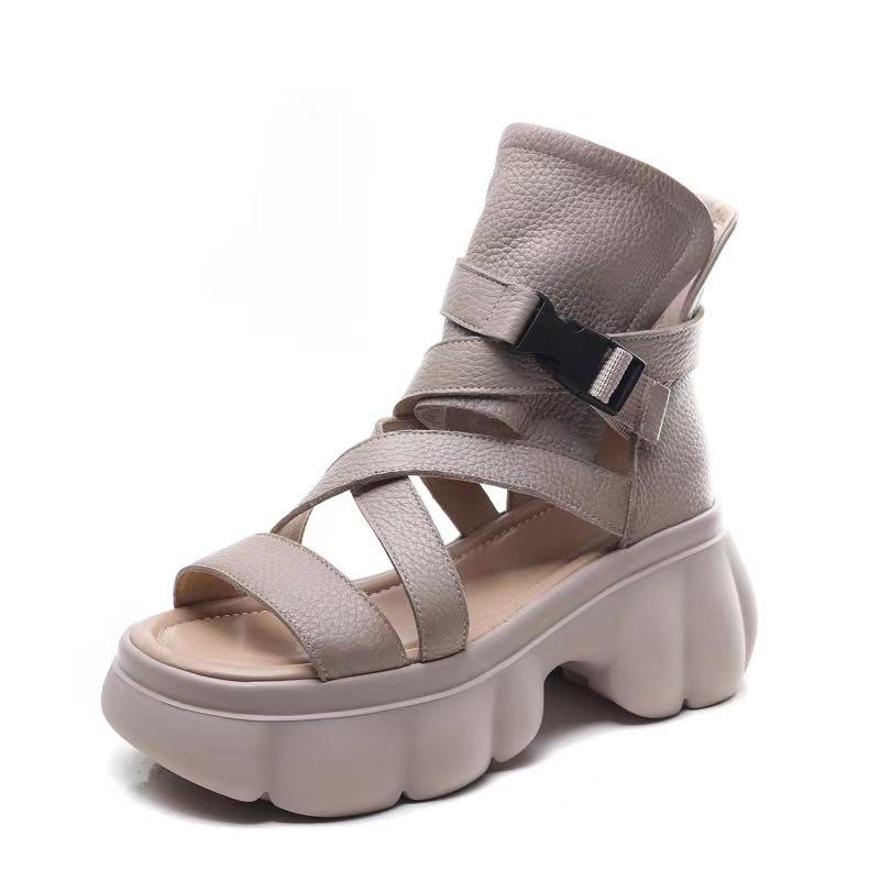 Johnature Roman Style Thick Sole Sandals Women's Shoes Genuine Leather Peep Toe Thick Heel Platform Sandals