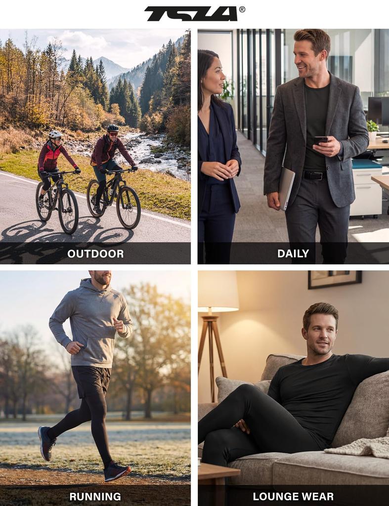 Thermal Underwear Set and Closed Fleece Heat Winter Base Thermal Warm Cold Weather Plus Sizes [Tesla] Men's (Top Bottom), Front, Lined,