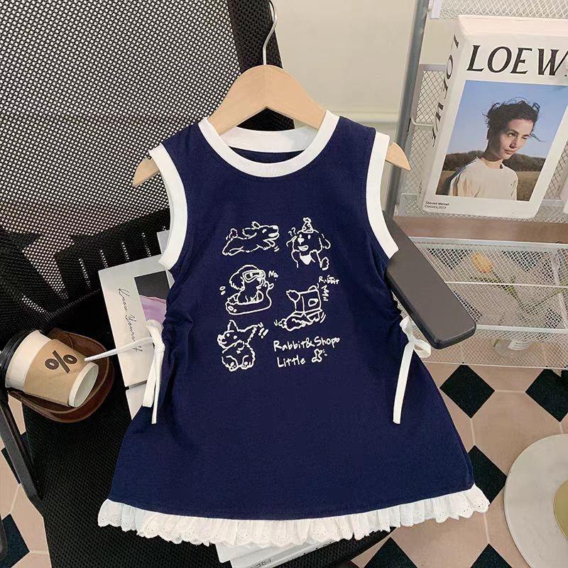 Summer Cute Cartoon Sleeveless Vest Dress for Infant Baby Girls Casual Comfortable Outdoor Daily Wear Little Girl Dress