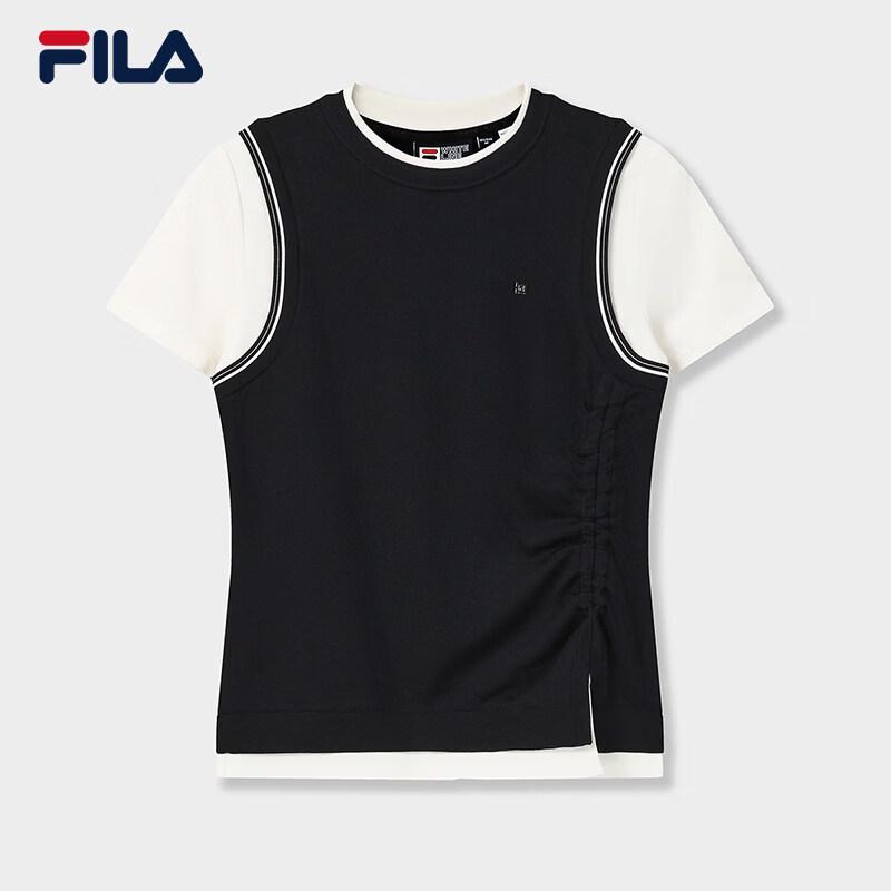 FILA Women s Knit Short Sleeve Faux Two-Piece T-Shirt L