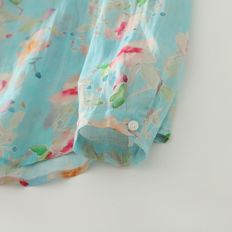 DIMANAF New Plus Size Women Floral Tops Shirts Tees Casual Loose Blouse Autumn Print Cotton Long Sleeve Button