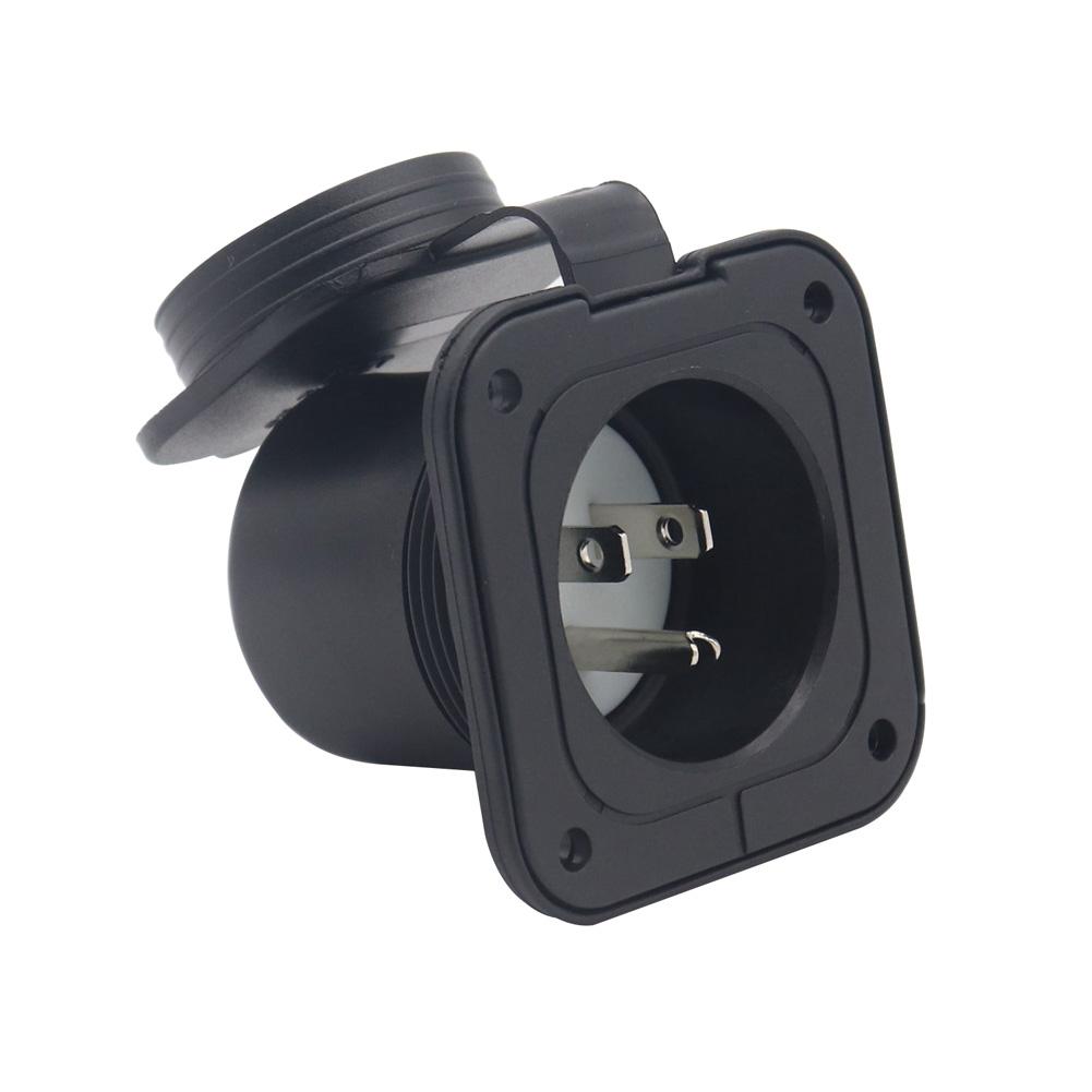 125V 15A RV Power Inlet Plug 5-15P 3-Pin RV Shore Power Receptacle Inlet Flanged Plug With Waterproof Cover For RV Boat Trailer