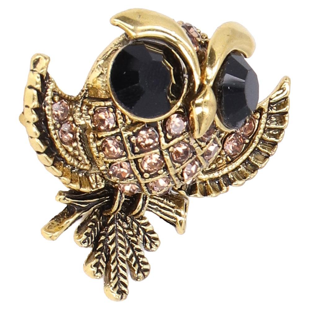 2pcs Gold-Tone Alloy Owl Brooch Pin Rhinestone Crystal Crystal Owl Lapel Pin For Women