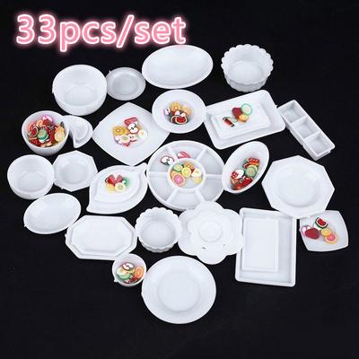 Mini stoviglie da cucina per bambole, miniature, piatti, piatti, decorazioni, giocattoli, 33 pezzi
